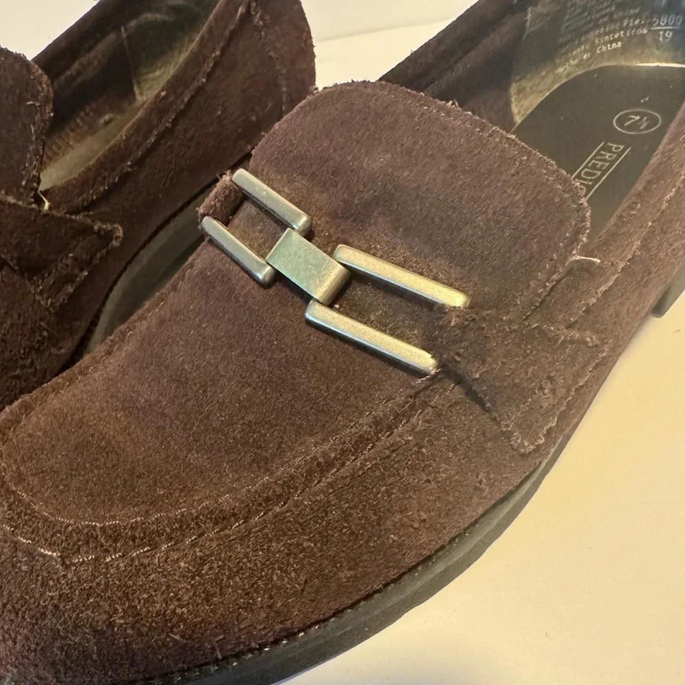 Predictions Women's 7.5 Loafers Faux Suede Buckle Slip-On Brown